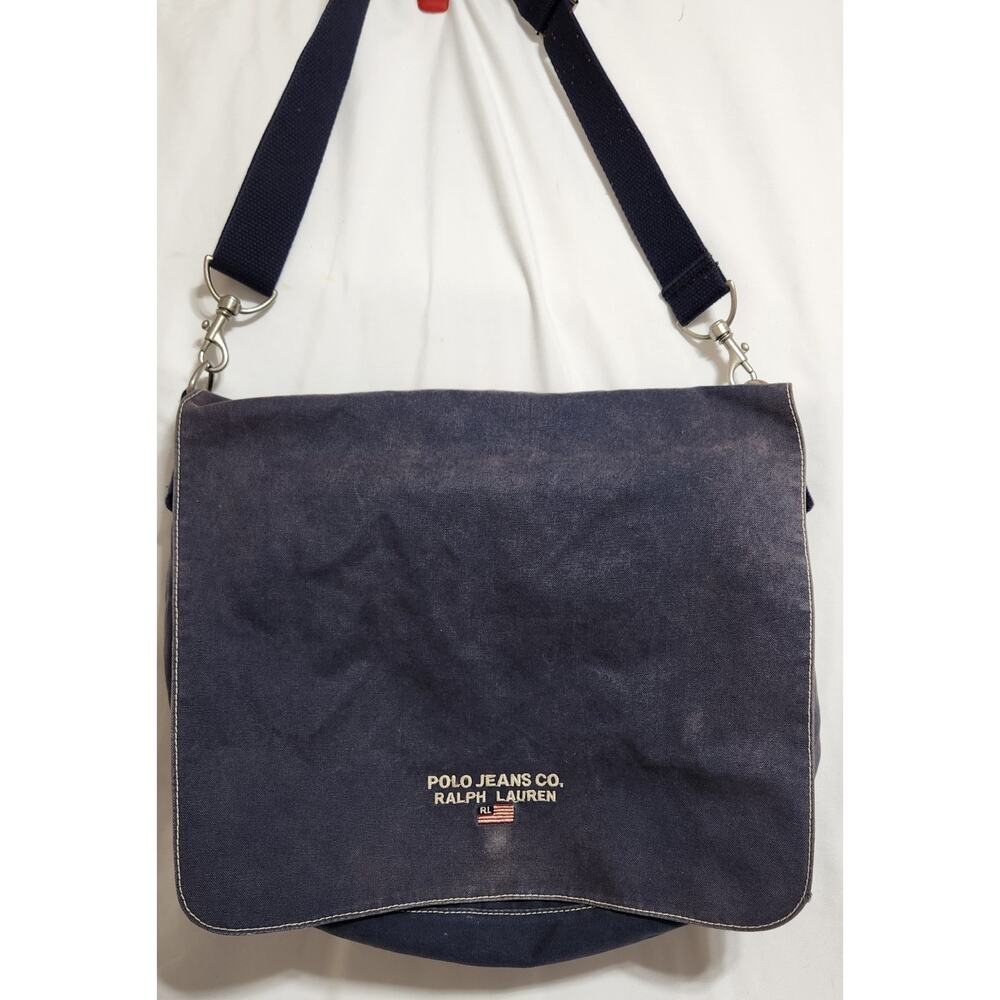 Vtg style Ralph Lauren Polo Jeans Co Blue Crossbody Bag Canvas Awesome Fading